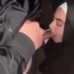 Arab hijabi sucking coock outside