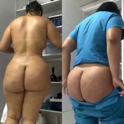 Changing into her nurse's scrubs before work