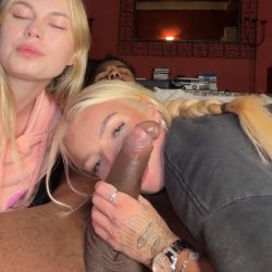 Two blonde slut puff puff pass while sucking bbc