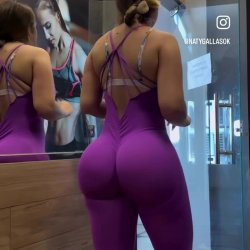 Sexy hot brunette in purple catsuit leggings 🥵🍑🔥