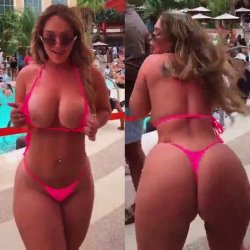 Drunk PAWG flashes her tits at pool party
