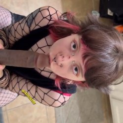 goth bbc slut in fishnets submitting to a black man