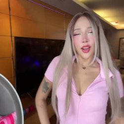 🔞 blonde slut in tight pink romper big tits horny wet pussy 🫦💦 See my OF