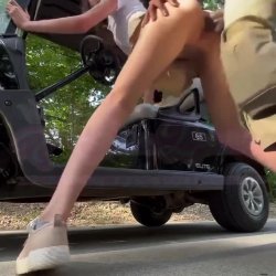 Bbc fucks some cute slim white pussy outdoors by the golf cart on