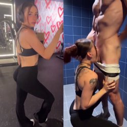 Deep-throating his dick after gym workout 😮