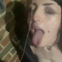 Risky Public Goth GF Facial Splattered with Ropes of Cum Outside of Church at Night