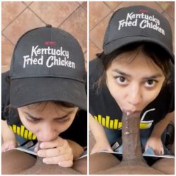 Latina Teen Serving more than just KFC chicken while working 🍗
