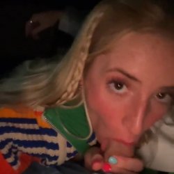 cheating on her boyfriend with a stranger in a car giving him a blowjob