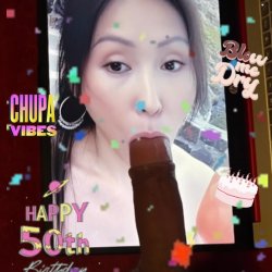 Asian MILF turns 50 shows her daughter how to suck a big cock ai blowjob birthday edition