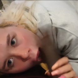 This young blonde gives herself in a show sucking and swallowing the bbc of the evening!