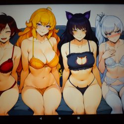 cum tribute - RWBY team in lingerie