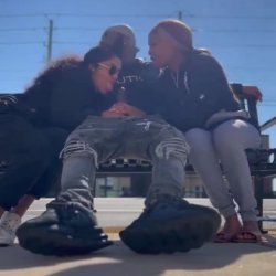 Two nasty hoes sucking dick in public 💦