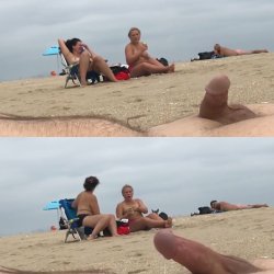 Shocked By Public Beach Cummer | exhibitionist cum cumshot stranger flash flashing