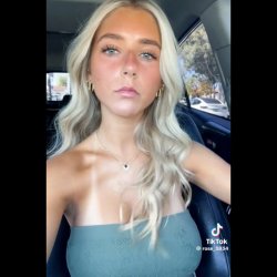 Busty blonde teen with sexy tan line - who is she  🥵🔥