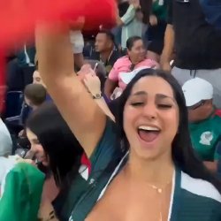 Nip slip during soccer world cup - Mexico fan - Amateur big boobs big tits MILF