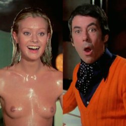 French actress smiles at actor staring at her tits