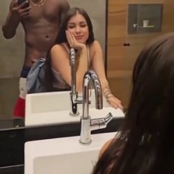 doggy in the guest bathroom for this man and his snowbunny while her boyfrend wait at their table.