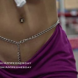Shopping in slo-mo in my white crop-top and super low altered