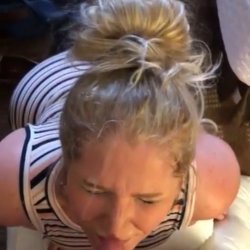 MILF sucks my long dick and takes a facial