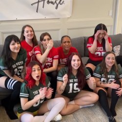 three lucky guys fuck the 8 hottest sluts in the house
