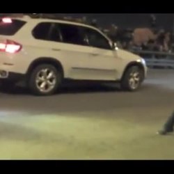 Hot Russian babe doing striptease on a race