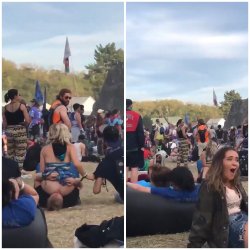Onlookers Shocked as They Watch Two Guys Eat A Sluts Ass In Public During a Music Festival
