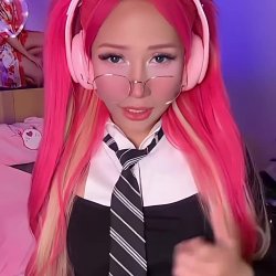 🔞 pink hair schoolgirl slut tight pussy cat ears glasses fuck 🫦💦