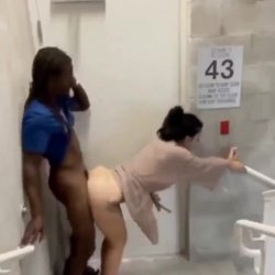 White thot fucked by BBC in a public staircase