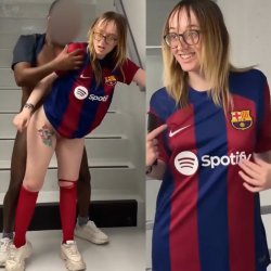 Jogadora do Barcelona tomando rola no cu de dois torcedores do PSG