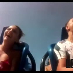 Pretty & perky tanlined boob slippage on roller coaster