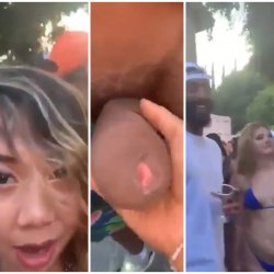 Black Guy Whips His BBC Out For Asian Slut With Her Titties Out At Pool Party