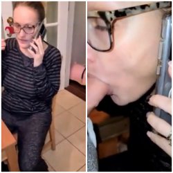 Wife On The phone With Her Mom While Sucking Dick