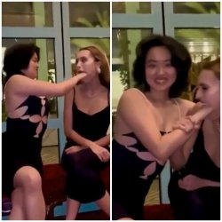 Asian Girl Testing Her Friends Gag Reflexes