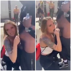 Slut Doesn't let the fact that she's in public stop her from getting her BBC fix