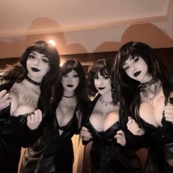 4 goth sluts flash their tits in public in Seattle