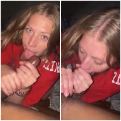 Blonde girl serves up a late night blowjob 🥜🐿️
