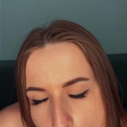 Sucking hard on a veiny realistic cock,topless and focused with my pretty face right in front.Sub OF