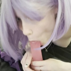 🔞Purple-haired babe sucking pink dildo, perky tits nude 💋🍆 Check OF
