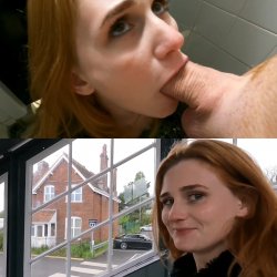Train Station Blowjob And Cum Walk | blowjob deepthroat public outdoors cumshot facial red head