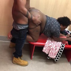 Thick Ebony and BBC boyfriend sneaky fuck in mall fitting room