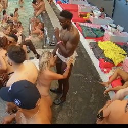 Hot Blonde sucking BBC @ Pool Party