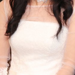 asian slut wife with big tits poses in wedding necklace