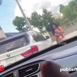 Latina baddie DickFlash and approaches the car