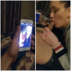 UK Slut sucks off a cock and Facetimes with her friends who are out in a bar