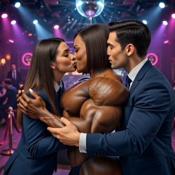 Bodybuilding strip club, the overwhelming pleasure of kissing her naked hypertrophic muscles