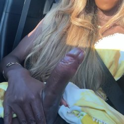 Stroking Her Big Dick in The Car