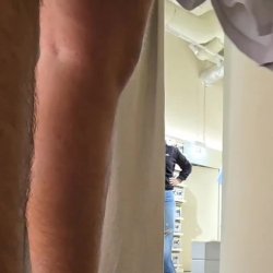 Asking for help in the fitting room and showing two store employees the bulge