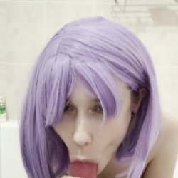 🔞 Purple wig slut licks pink dildo, nude tits tease 💋🍆 OF now!