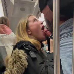 Blonde Spanish hoe sucks dick in public on the subway