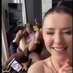 Mother and daughter filming a scene with their new black step daddy